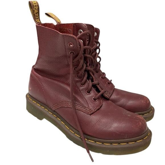 DR MARTENS Burgundy Leather Lace-Up Boots Size 7 - Picture 9 of 16